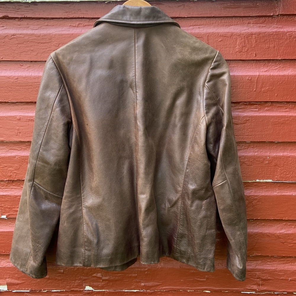 Eddie Bauer Vintage Button Front Brown Leather Jacket Women's Size S - Picture 3 of 10